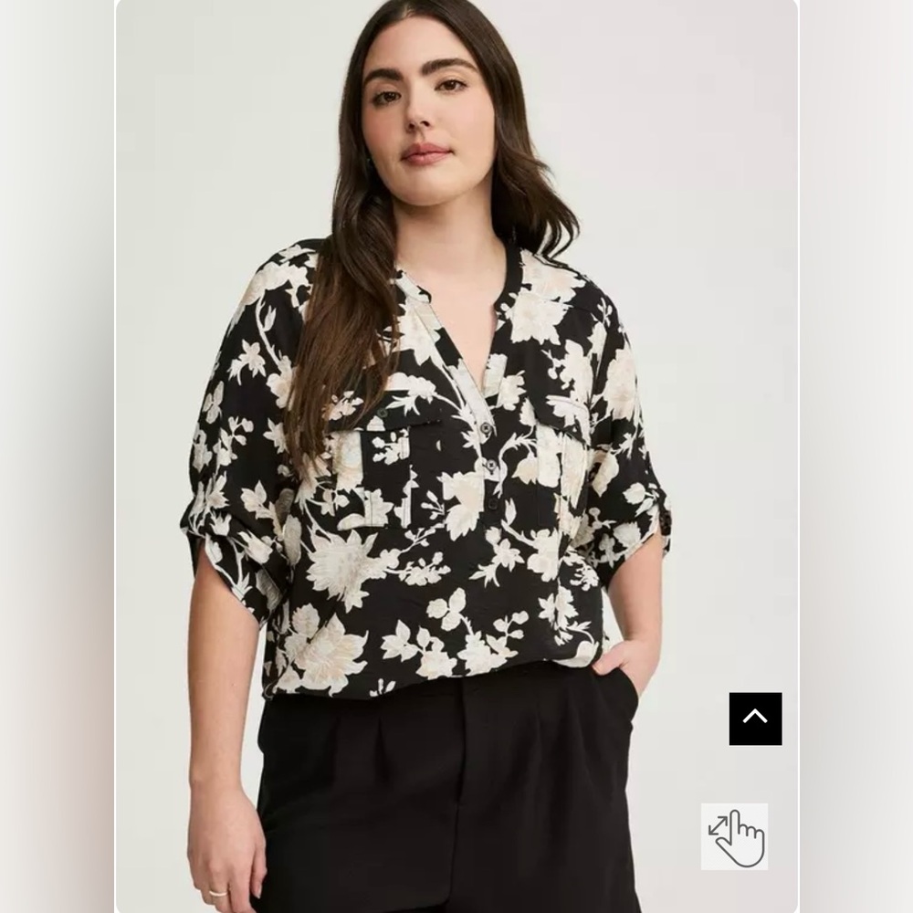 Torrid Black and Cream Floral Blouse